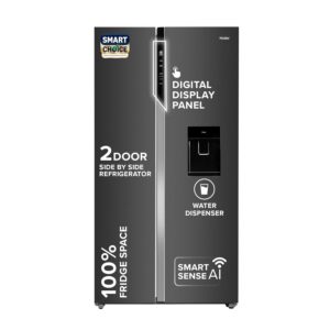 Haier SmartChoice 596L 3Star 2-Door Water Dispenser Side by Side Frost Free Refrigerator|Convertible|Smart Sense AI | Expert Inverter|Digital Display Panel (2025 Model, HRS-682WGKU1, Graphite Black)