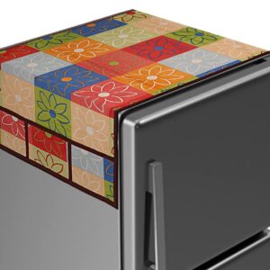 Kuber Industries Multi Floral Print Fridge Cover With Side Pockets|Fridge Top Cover|Refrigerator Cover|Washable Cotton Material|6 Utility Pockets (Multi)