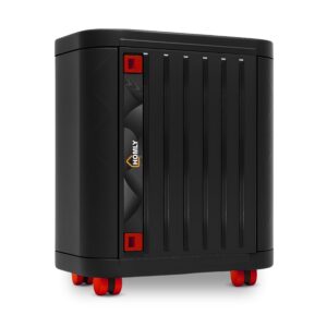 Homly Inverter & Battery Trolley with Front Door | Heavy Duty Inverter Stand with Cover Box & 6-Wheel Mobility | Support Single Flat Plate/Short Tubular/Tall Tubular Battery – Black Red