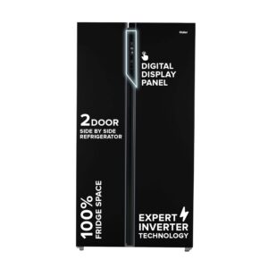 Haier 602L 3Star 2 Door Side by Side Frost Free Refrigerator|100% Convertible|Expert Inverter Technology|Digital Display Panel|Triple Twist Ice Maker|Deo Fresh Technology (HRS-682KS, Black Steel)