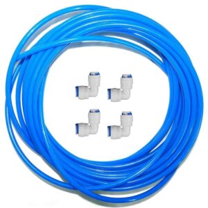 RO Water Purifier Tube Kit 1/4 Inch – 10 Meter Blue Food Grade Pipe with 4 Push-Fit Elbow Connectors | RO UV UF Water Filter Pipe for Purifier, Refrigerator, Ice Maker, Aquarium, Dispenser