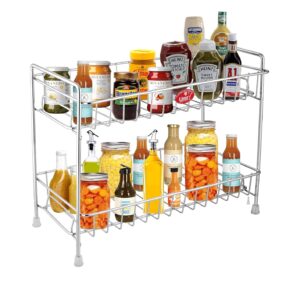 Unify Stainless Steel 2 Tier Kitchen Countertop Spice Container Organizer Rack with Shelf Liner for Kitchen/Cabinet/Pantry/Office (Rectangle)