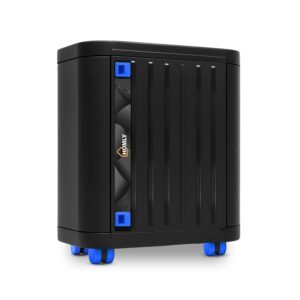 Homly Inverter & Battery Trolley with Front Door | Heavy Duty Inverter Stand with Cover Box & 6-Wheel Mobility | Support Single Flat Plate/Short Tubular/Tall Tubular Battery – Black Blue