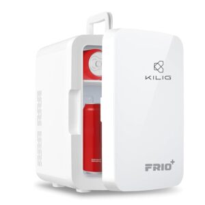 KILIG Frio+ Portable Mini Fridge 10 Litre with Dual Cooling Chips and Warmer Function, Skincare Fridge for Bedroom, Thermoelectric Cooler and Warmer Small Refrigerators for Drink, Office, Car, White