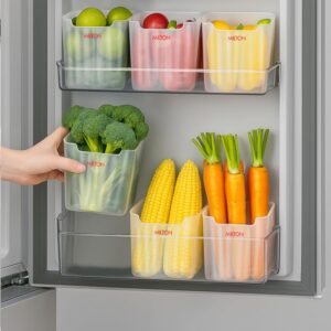 MILTON Cryo Fridge Storage Containers for Door – Set of 6, Stackable, Space-Saving Transparent Plastic Containers with Waterproof Stickers, Multipurpose Kitchen Organizer for Fruits, Vegetables & More