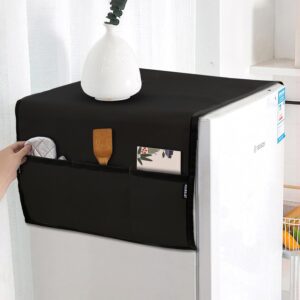 NABAAT Fridge Cover Top for Single Door Refrigerator Kitchen Decor Durable Dustproof Waterproof Modern Design with 6 Side Pockets for Kitchen Accessories – 130 x 54cm (Black)